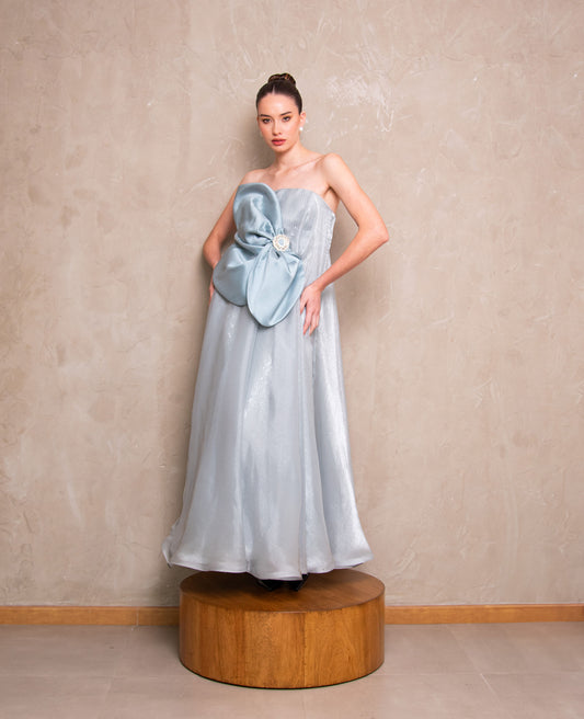 Off-Shoulder blue light Midi Dress