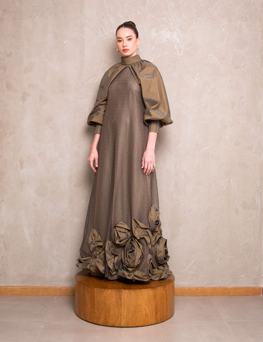 Long-Sleeved Green Maxi Dress