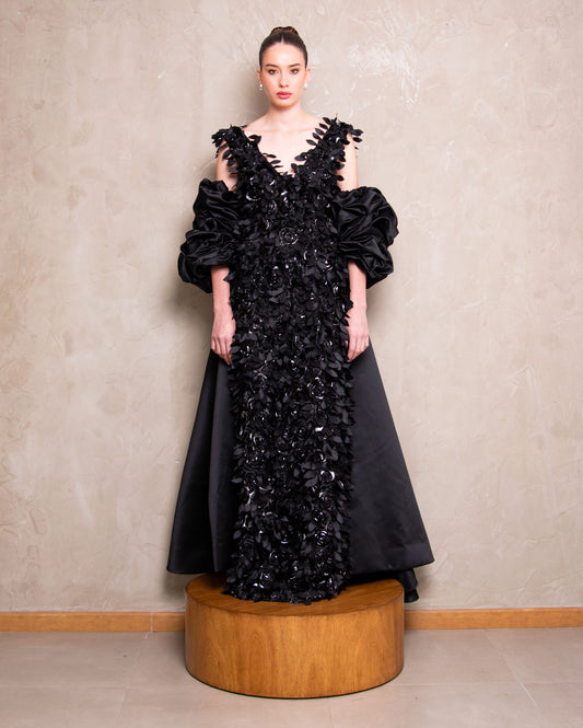 Black Dress con textura de hojitas
