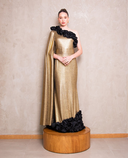One-Shoulder Black & Gold Dress