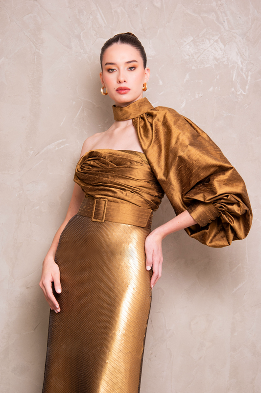 Gold One-Sleeve Dress
