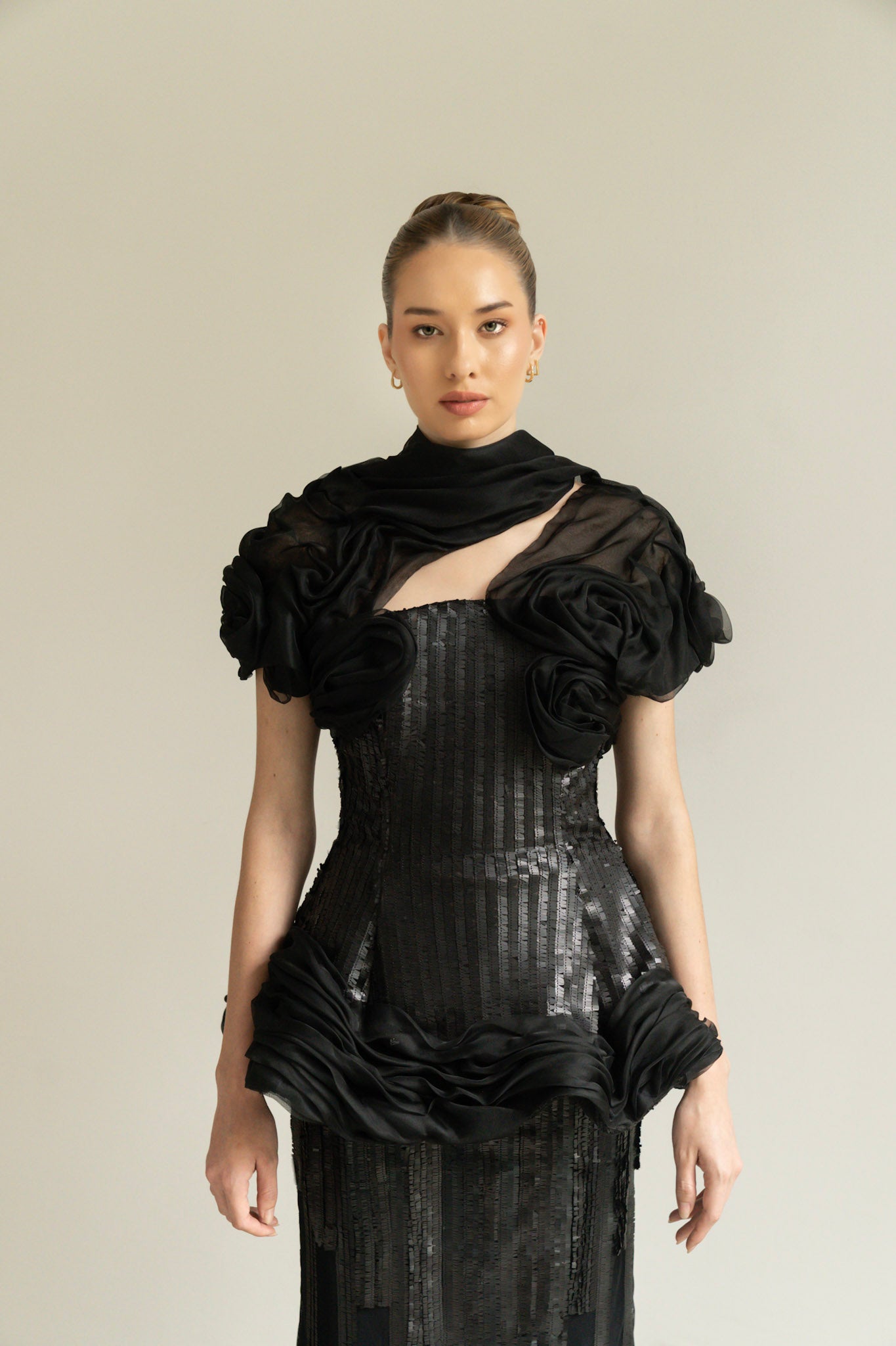 Black Sequin Corset Set