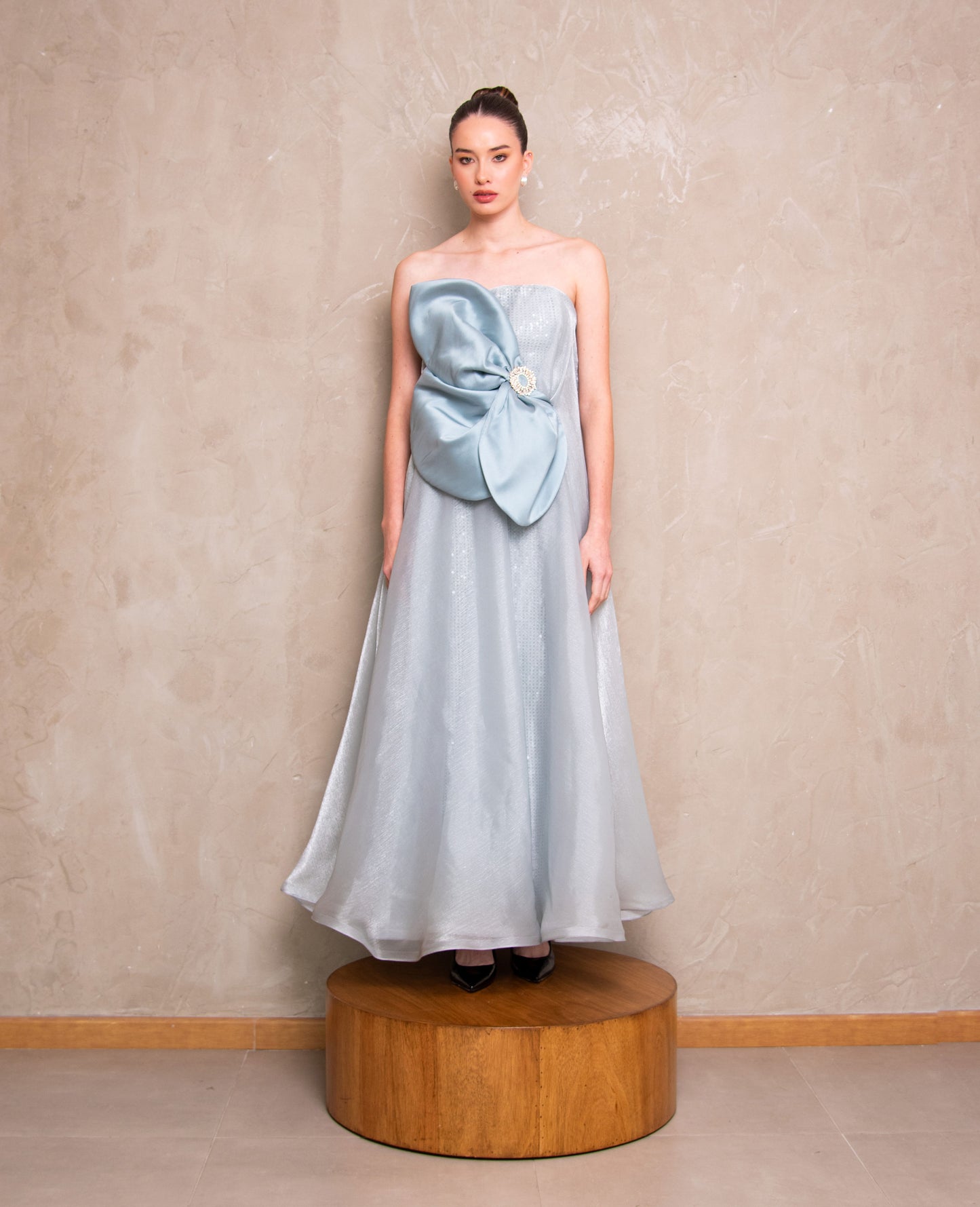Off-Shoulder blue light Midi Dress