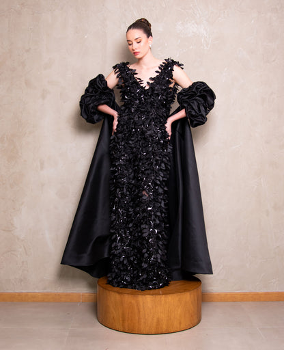 Black Dress con textura de hojitas