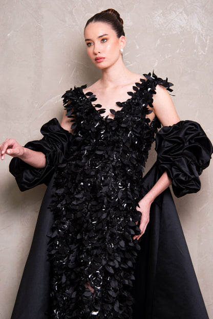 Black Dress con textura de hojitas