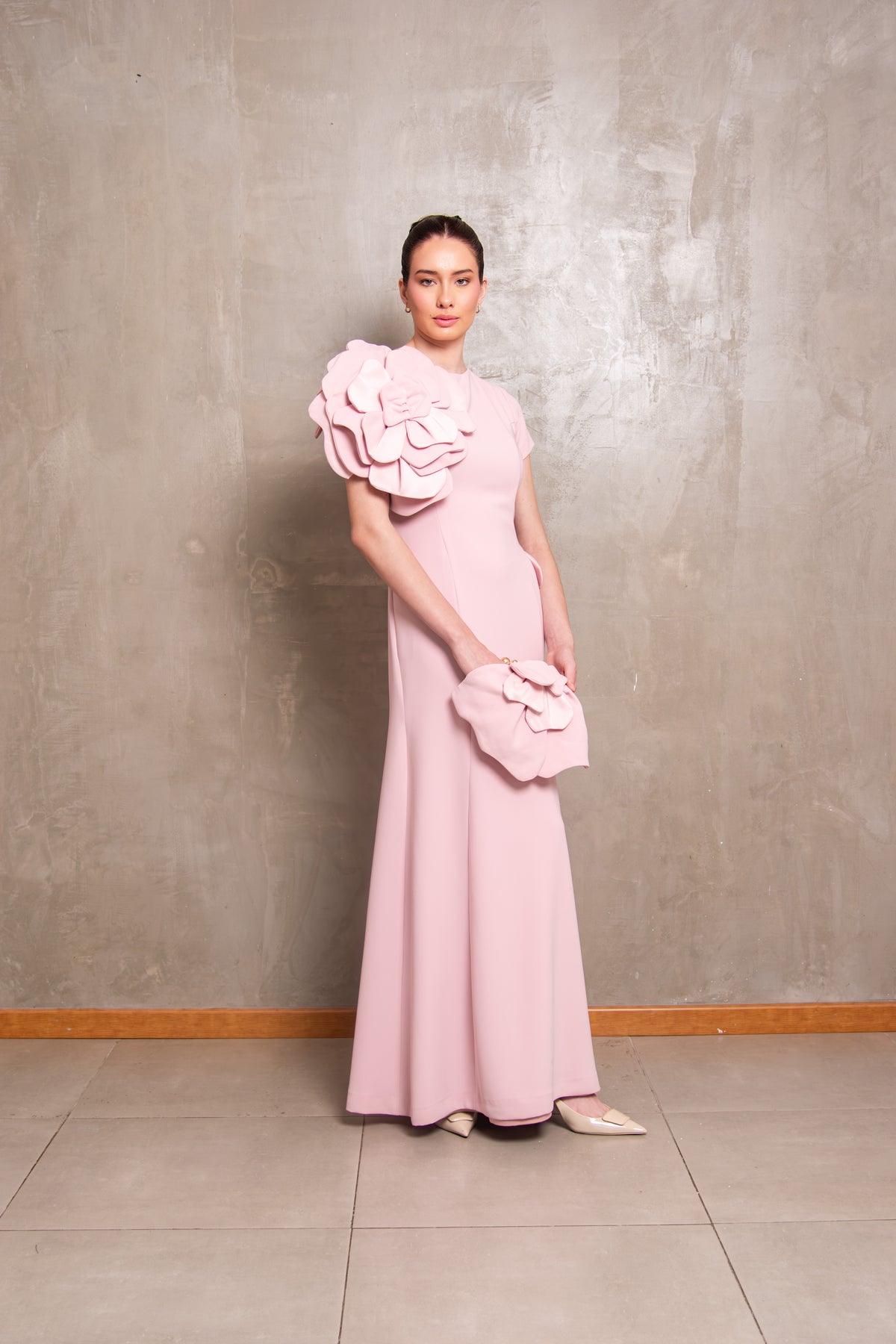 Blush Pink Sculptural Flower Gown
