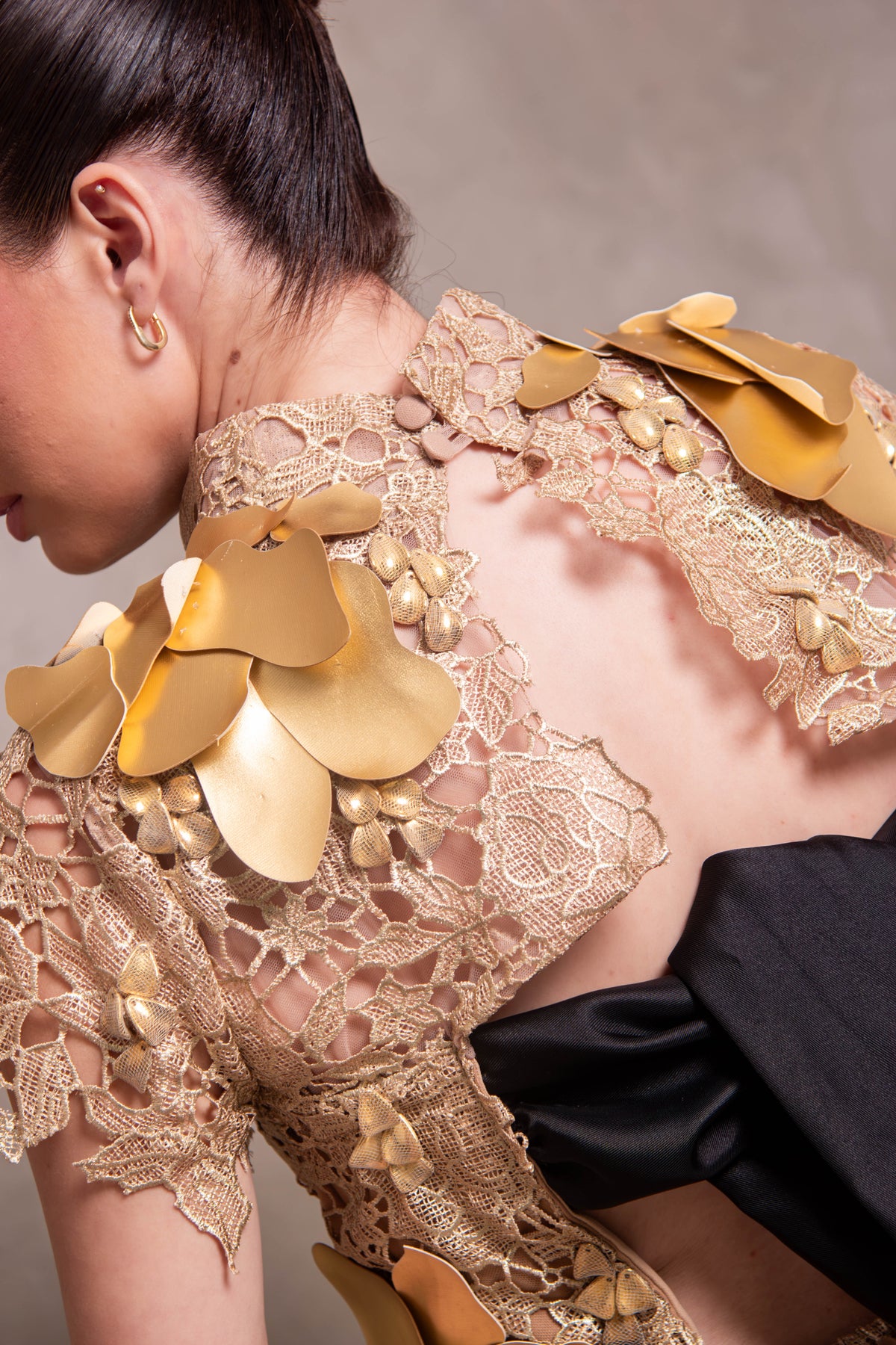Golden Elegance Lace and Tulle Two-Piece Set