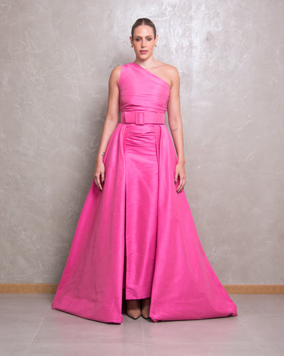Pink long dress - one off shoulder