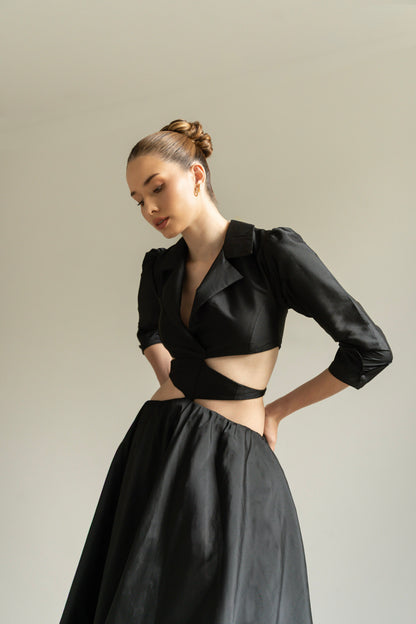 Black Cut-Out Shirt Dress
