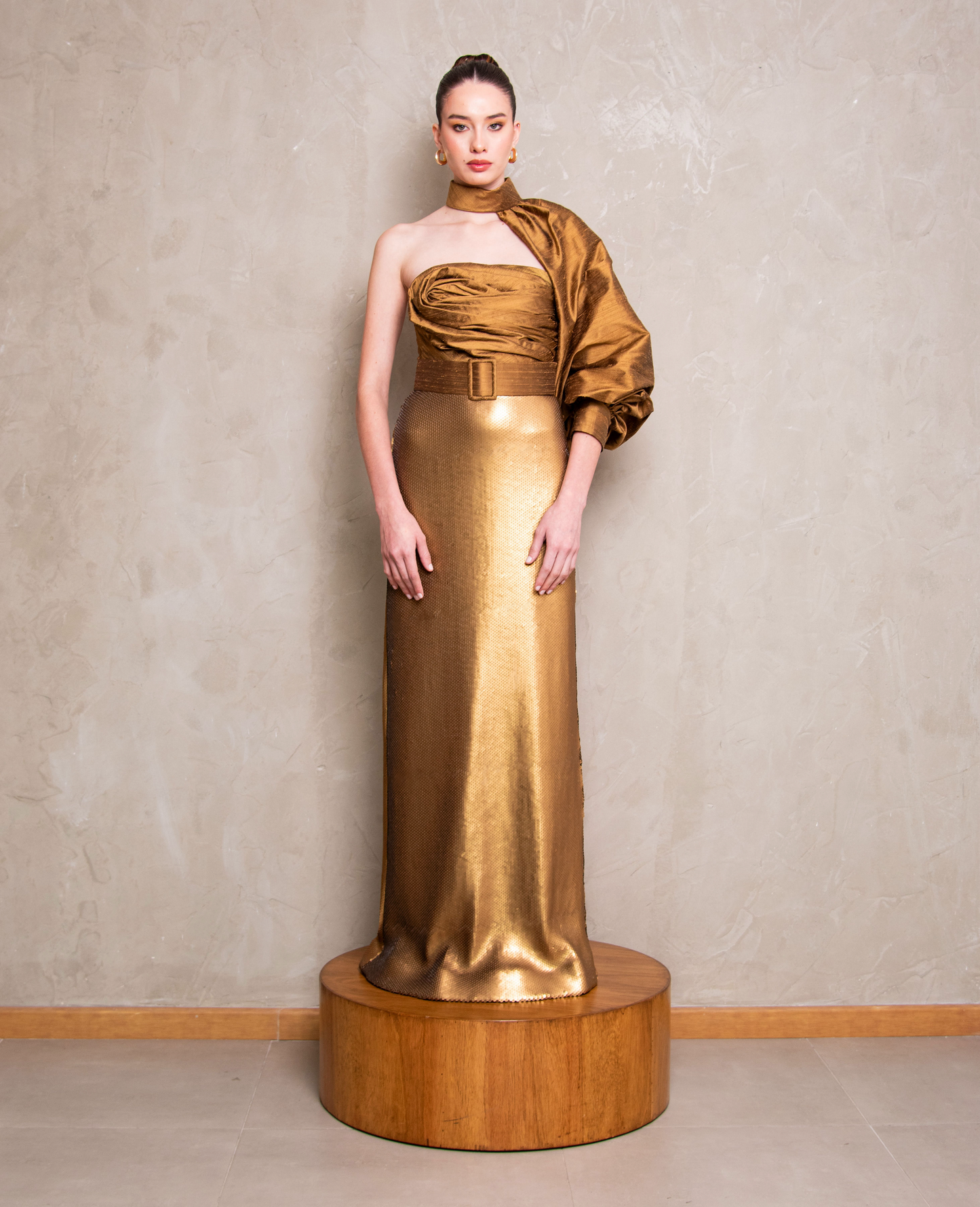 Gold One-Sleeve Dress