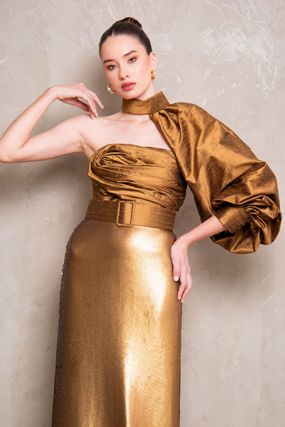Gold One-Sleeve Dress