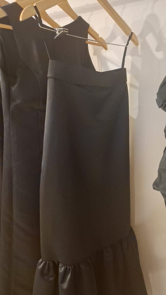 Black Skirt with Ruffle Hem