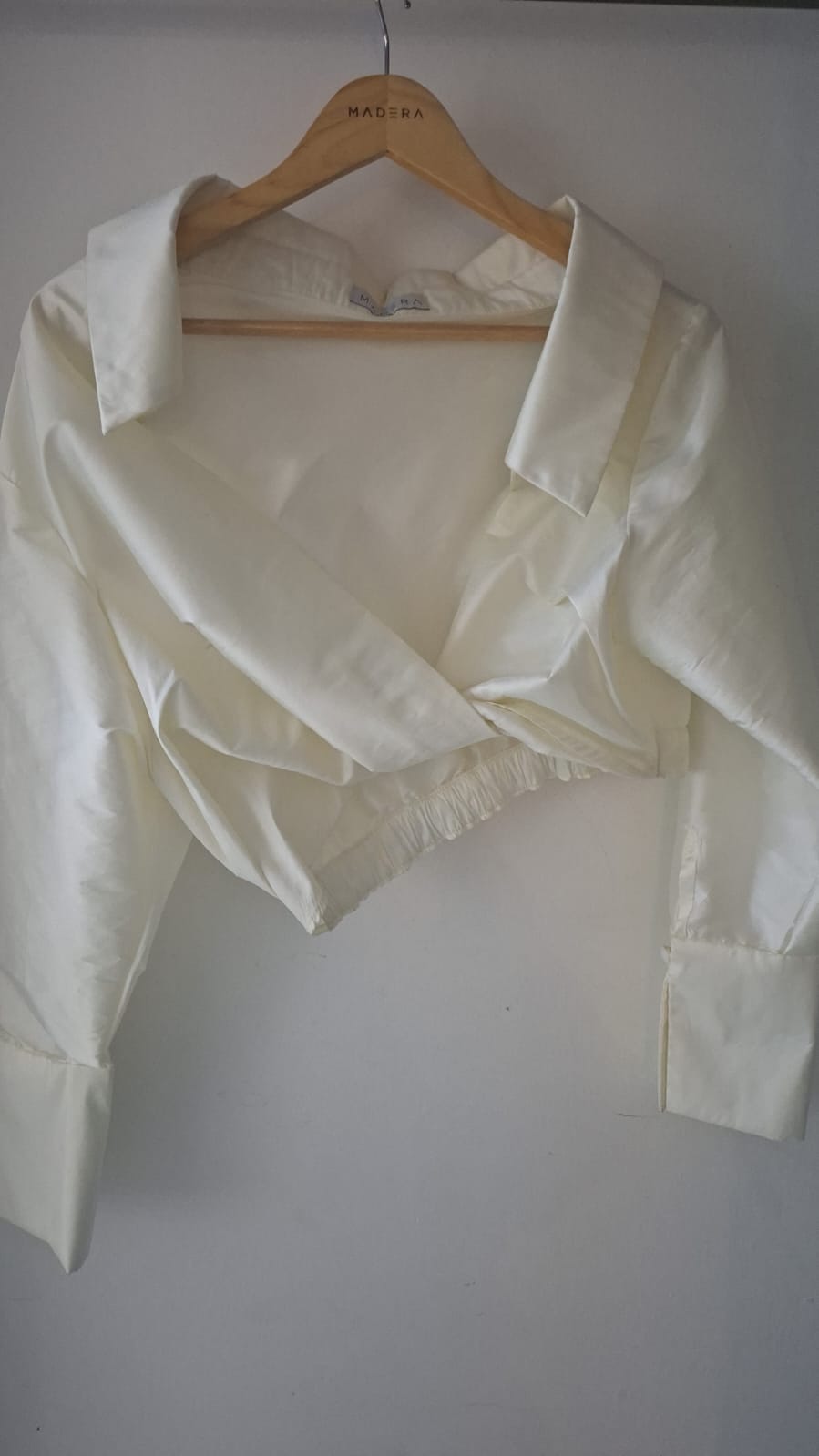 IVORY CROPPED WRAP SHIRT WITH WIDE CUFFS